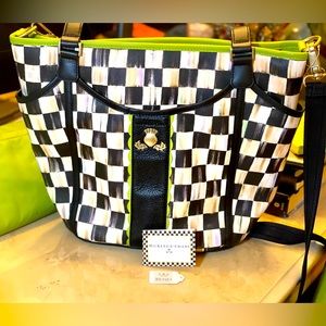 Mackenzie Childs Chartreuse Leather & Courtly Check Diaper Bag OR Purse RARE!!